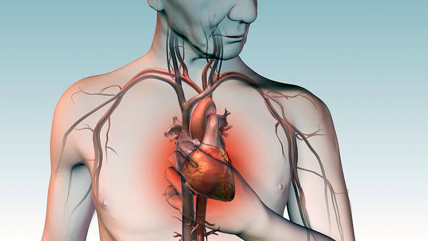 Pain under the shoulder blade and aching pain behind the sternum in heart disease